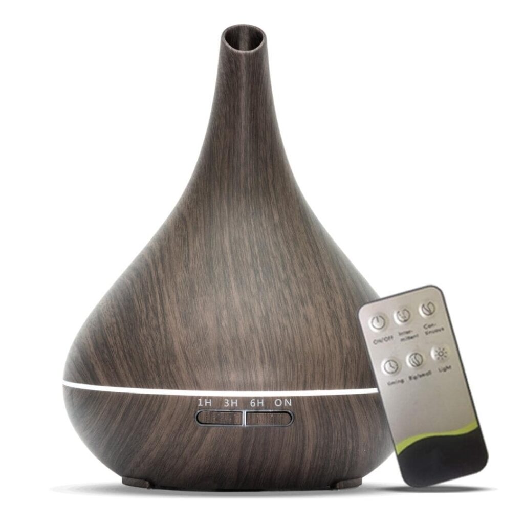 Lotus Pro Dark Wood aroma diffuser, stijlvolle houten luchtbevochtiger met LED-verlichting voor aromatherapie