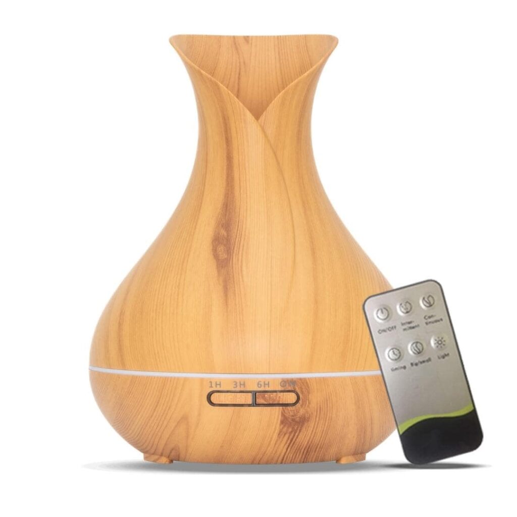 Vitality Pro Light Wood aroma diffuser, stijlvolle houten luchtbevochtiger met LED-verlichting voor aromatherapie